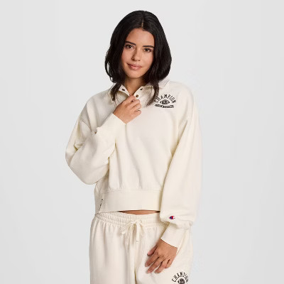Champion Women's Long Sleeve Fleece 1/4 Snap Cropped Pullover | Target