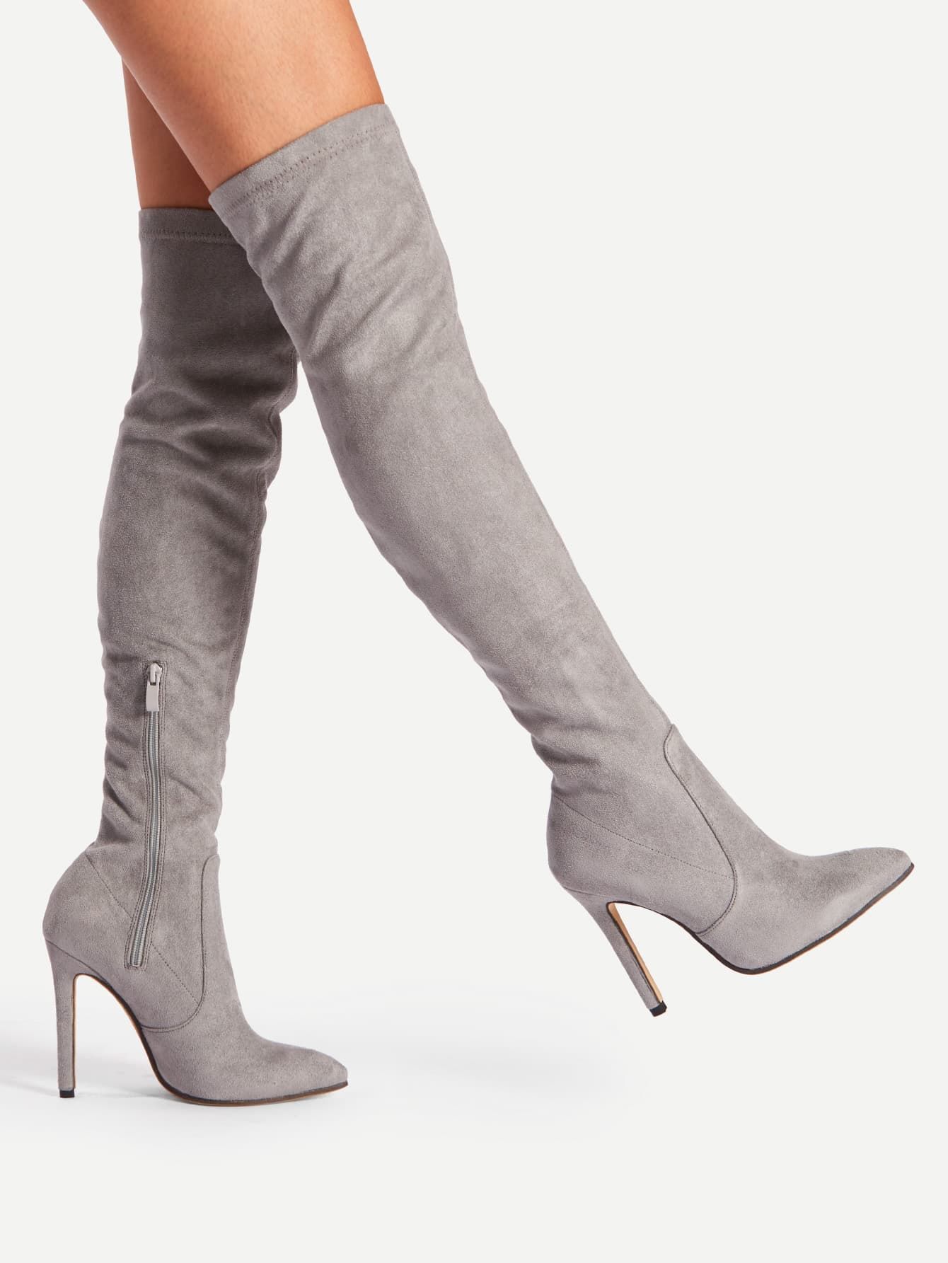 Pointed Toe Over Knee Heeled Boots | SHEIN