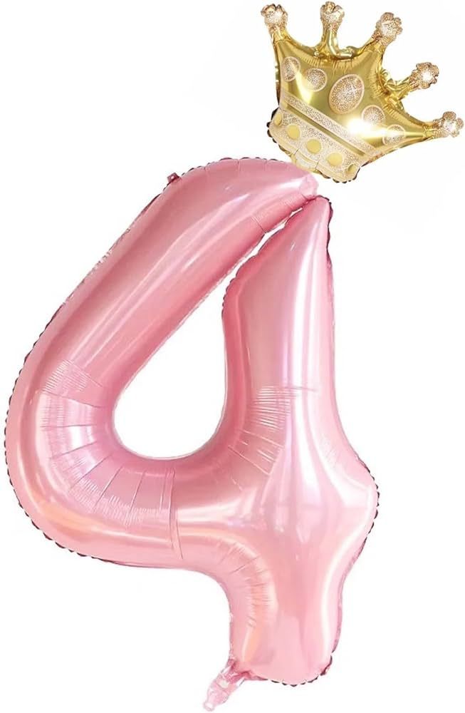 40Inch Pink Crown Number 4 Balloons Set, 4th Birthday Balloons for Girls, Childrens 4th Birthday ... | Amazon (US)