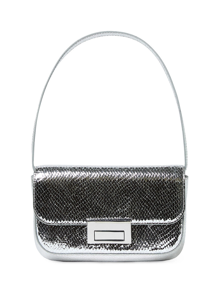 Women's Stefania Snake-Embossed Leather Baguette - Silver | Saks Fifth Avenue