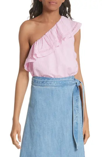 Women's Kate Spade New York Puckered Cotton One-Shoulder Top | Nordstrom