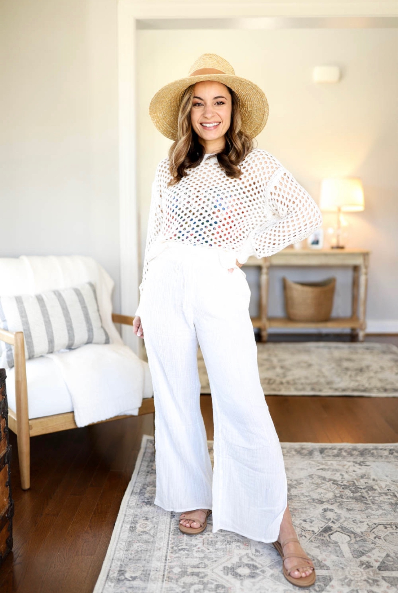 Beach/vacation outfit 

Pants in xs short 
Top in xs 
Swimsuit in 2 


#LTKSeasonal #LTKSale