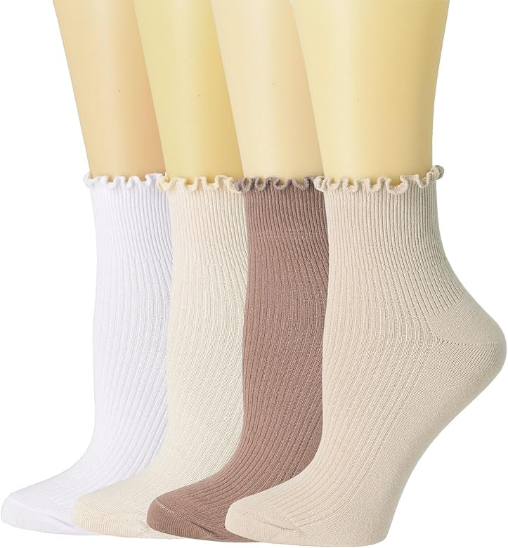 SRYL Ruffle Ankle Socks for Women's,Casual Cute Turn-Cuff Socks Soft Breathable Knit Cotton Lettu... | Amazon (US)