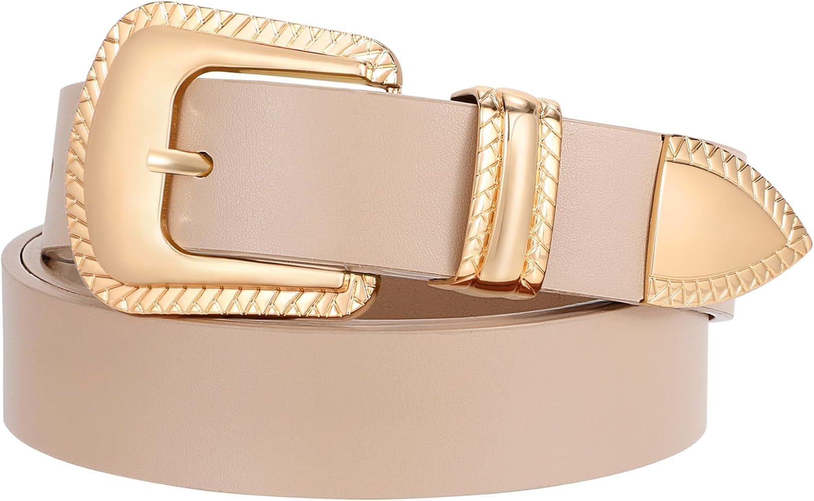 XZQTIVE Women's Leather Belt Vintage Western Belt Plus Size Ladies Belt Gold Silver Buckle for Je... | Amazon (US)