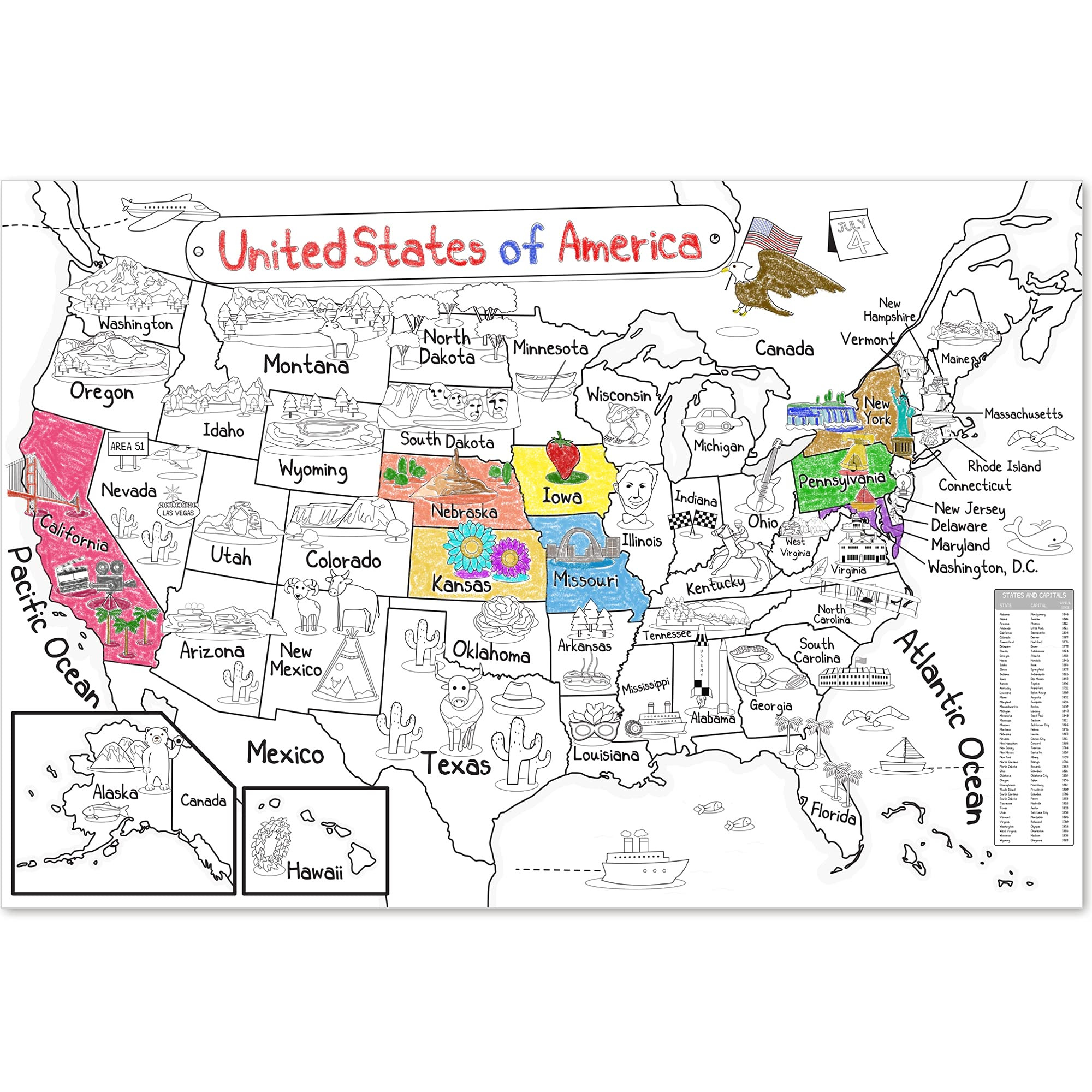 Dekali Designs US Map Coloring Poster - 52x35 Inches Giant Coloring Poster for Kids – Jumbo Col... | Amazon (US)