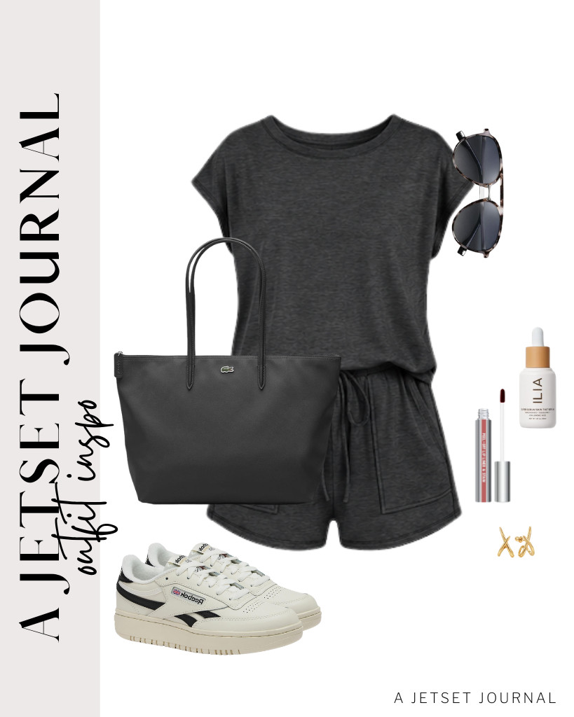 A charcoal two-piece lounge set goes well with this highly popular Lacoste Vertical Shopping Bag. You can wear these polarized SOJOS sunnies for this fit, then step into Reebok platform tennis shoes to complete the look.

#LTKSeasonal #LTKSaleAlert #LTKTravel
 

 