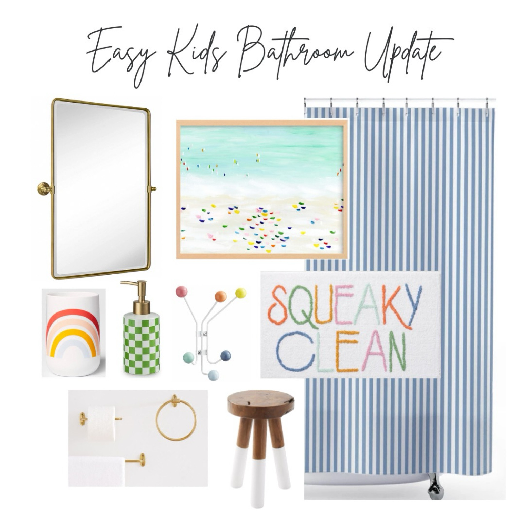 Need an easy bathroom update before the holiday guests arrive?  I have you covered with this playful colorful kids bathroom.   Check the product listings for some alternative options! Easy kids bathroom update,  bathroom accessories,  kids bathroom decor,  rainbow bathroom,  kids bathroom, fresh bathroom,  coastal bathroom

#LTKFindsUnder100 #LTKFamily #LTKHome