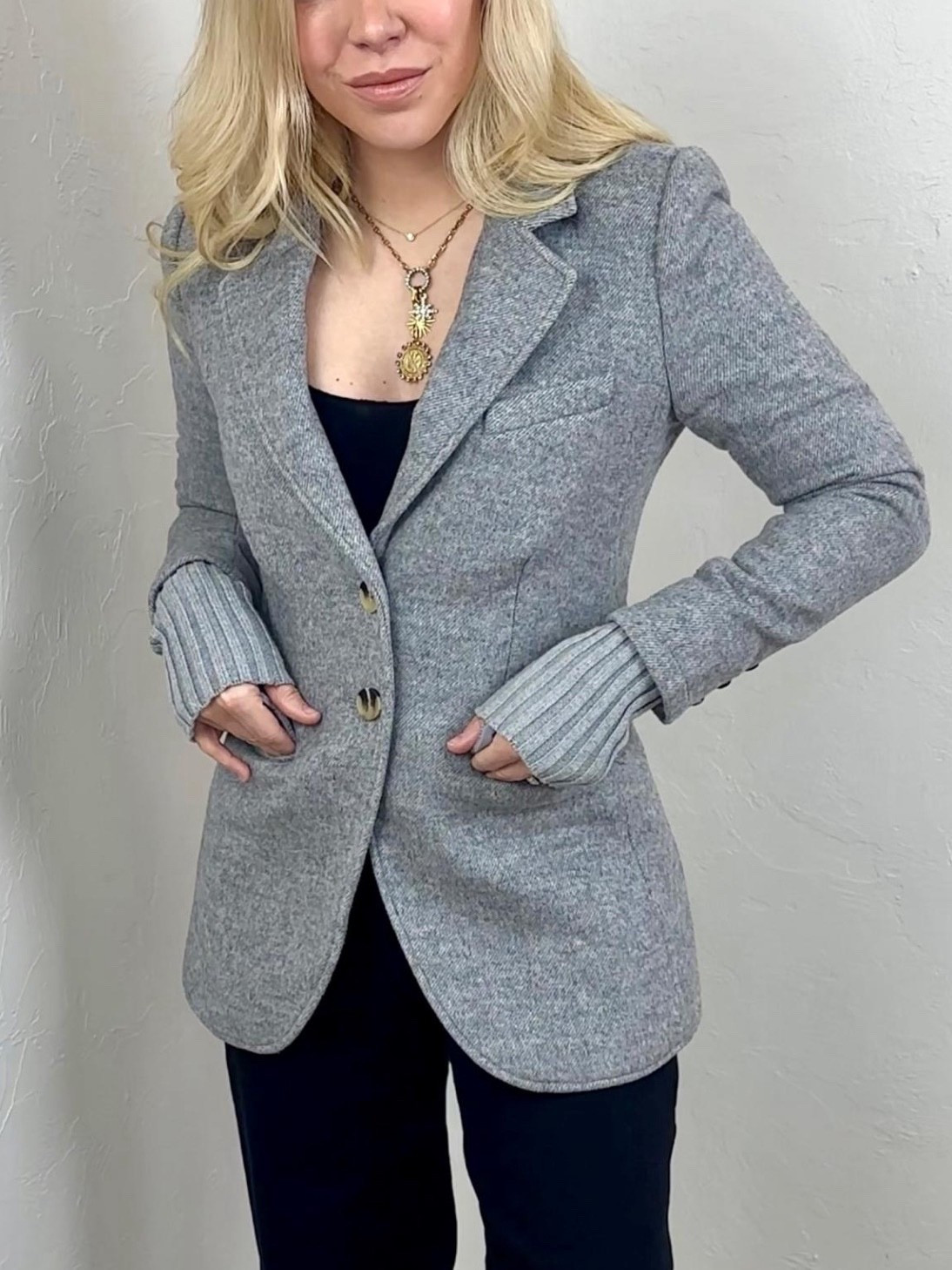 A woolly blazer starts off with a classic design and then switches things up by adding ribbed cotton-and-cashmere cuffs to create a bulk-free layered look.

Necklace makes a great Valentine’s Day gift!

#LTKValentine #LTKSeasonal #LTKgrwm