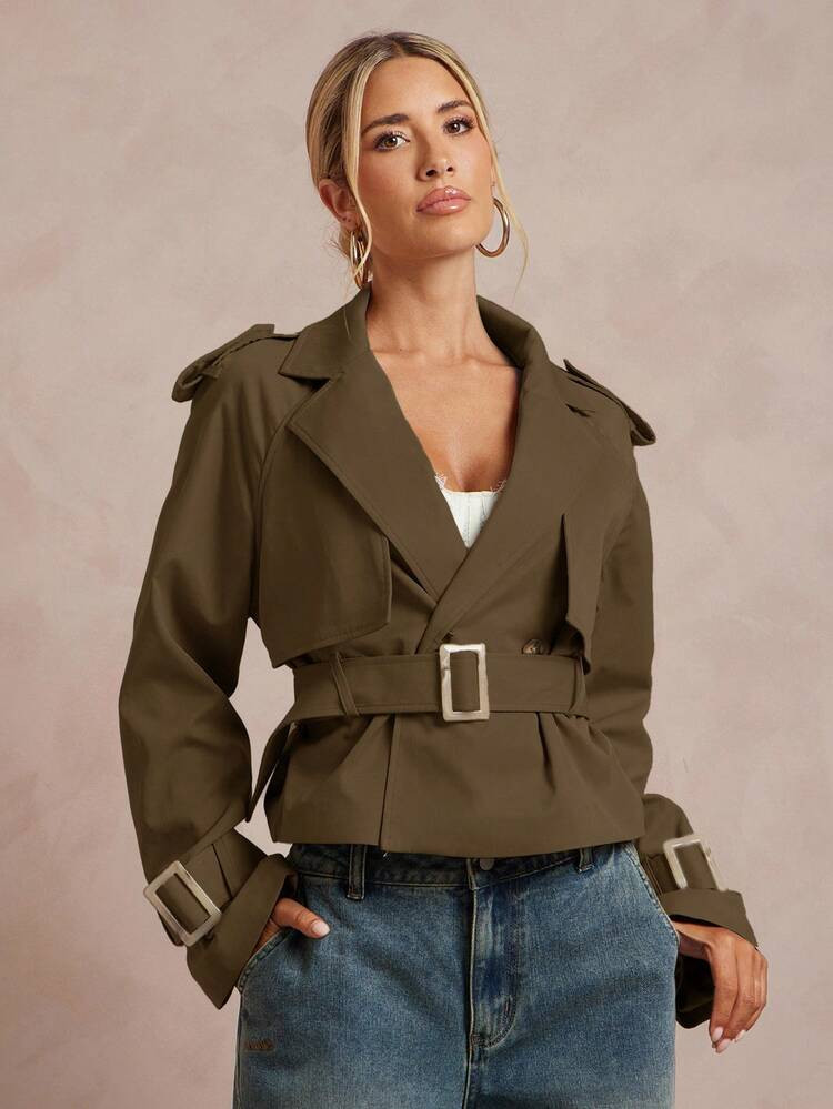 Lumalex Women's Casual Commuter Solid Color Belted Short Trench Coat Autumn Winter Clothes For Women | SHEIN