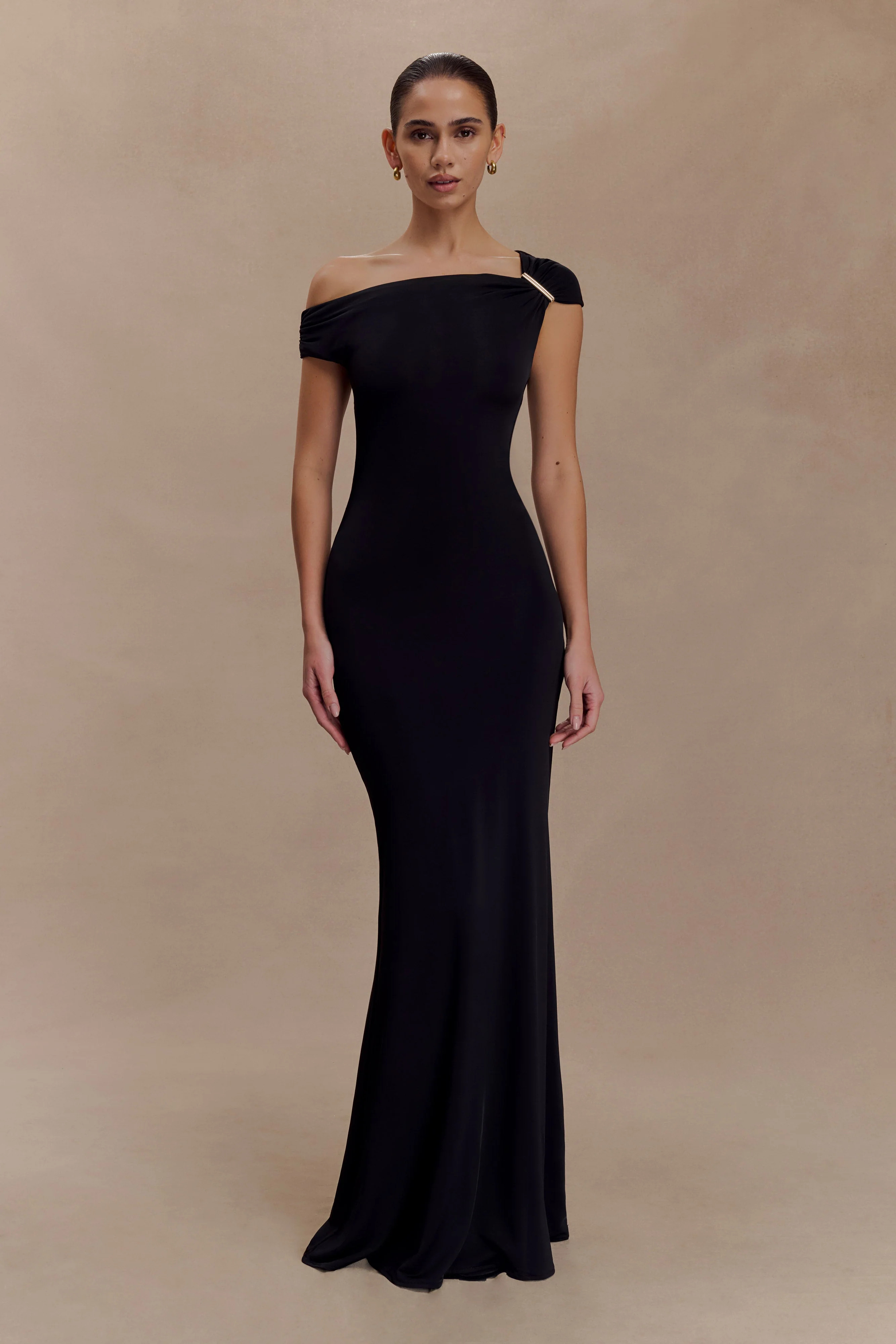 Kinsley Slinky Maxi Dress With Hardware - Black | Meshki UK