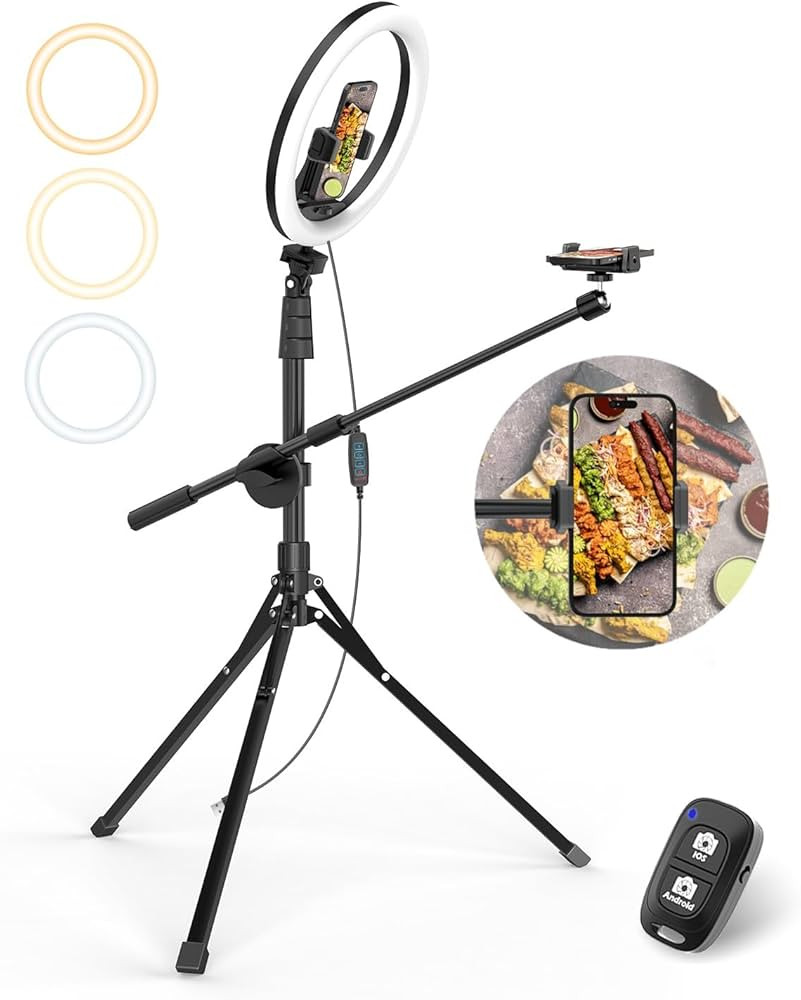 UBeesize 12" Selfie Ring Light with Stand and Overhead Phone Mount, 62" Foldable Tripod for iPhon... | Amazon (US)