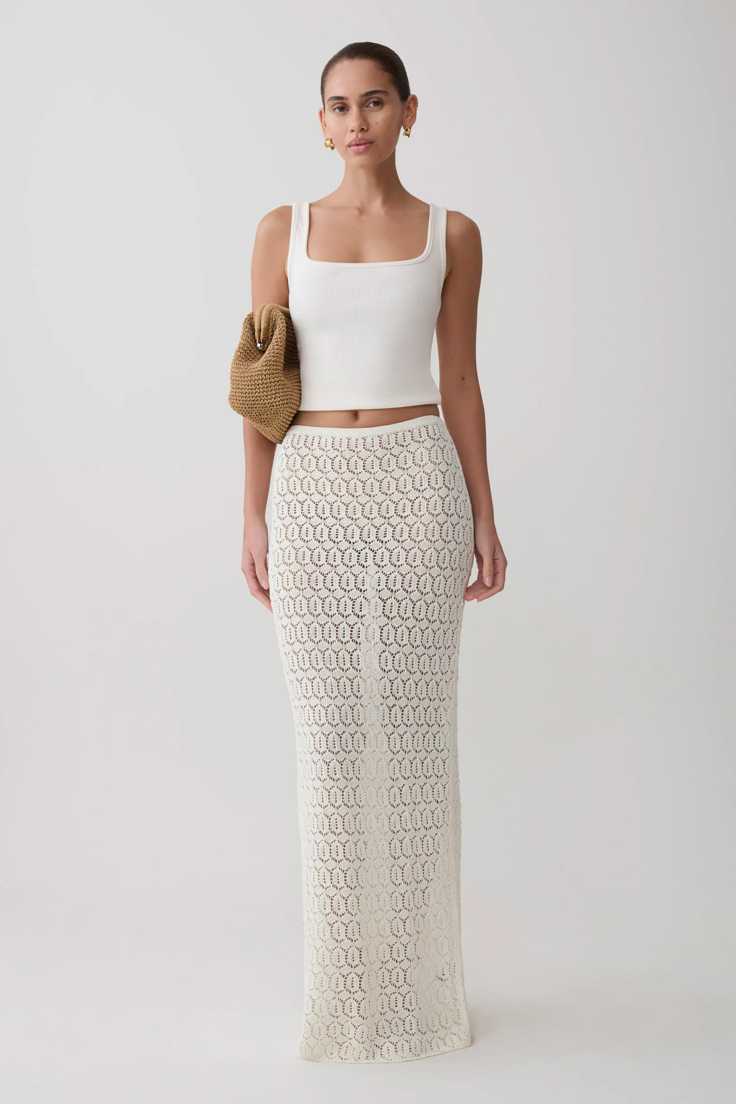Courtney Crochet Knit Maxi Skirt - Ivory | Meshki UK