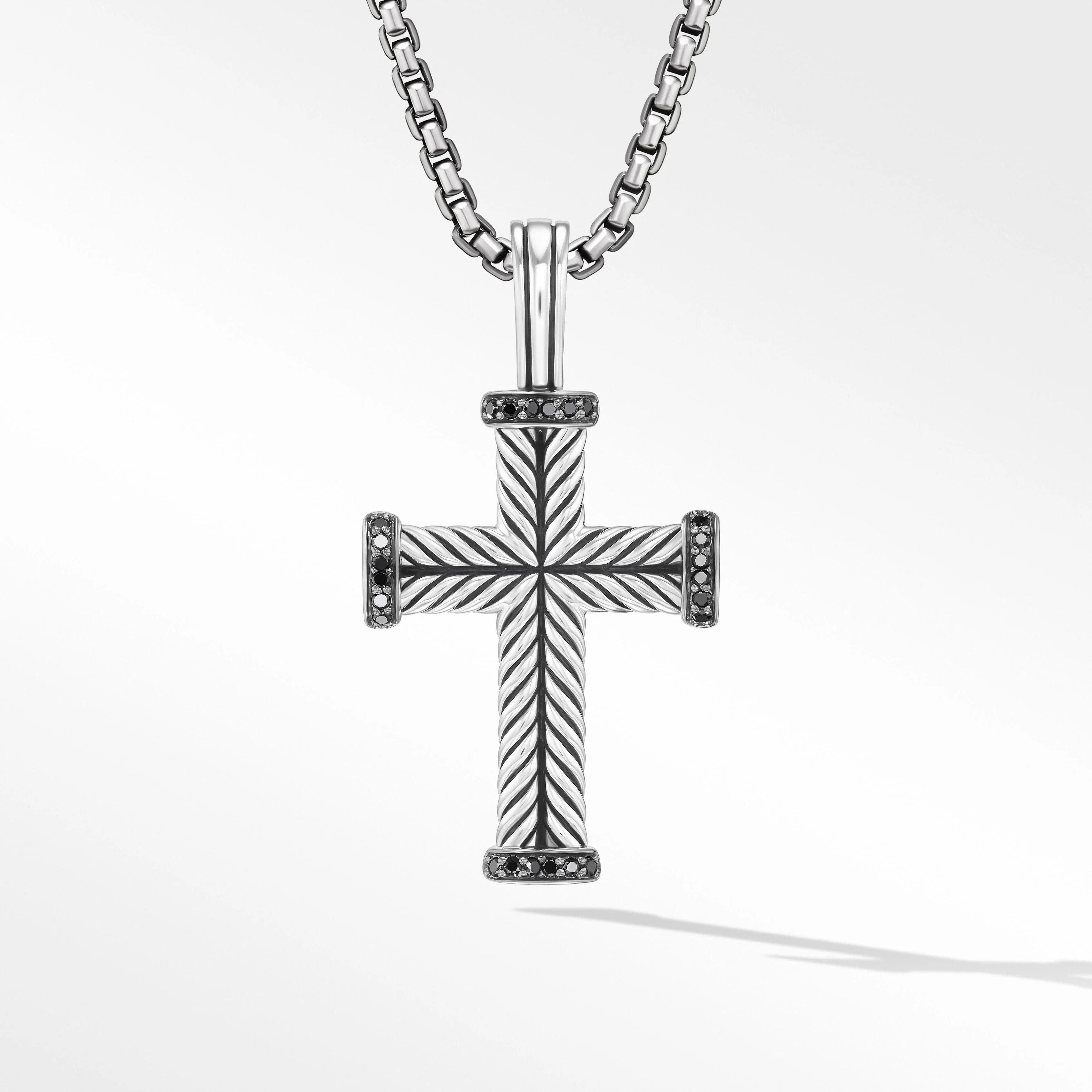Chevron Cross Pendant in Sterling Silver with Pavé Black Diamonds | David Yurman