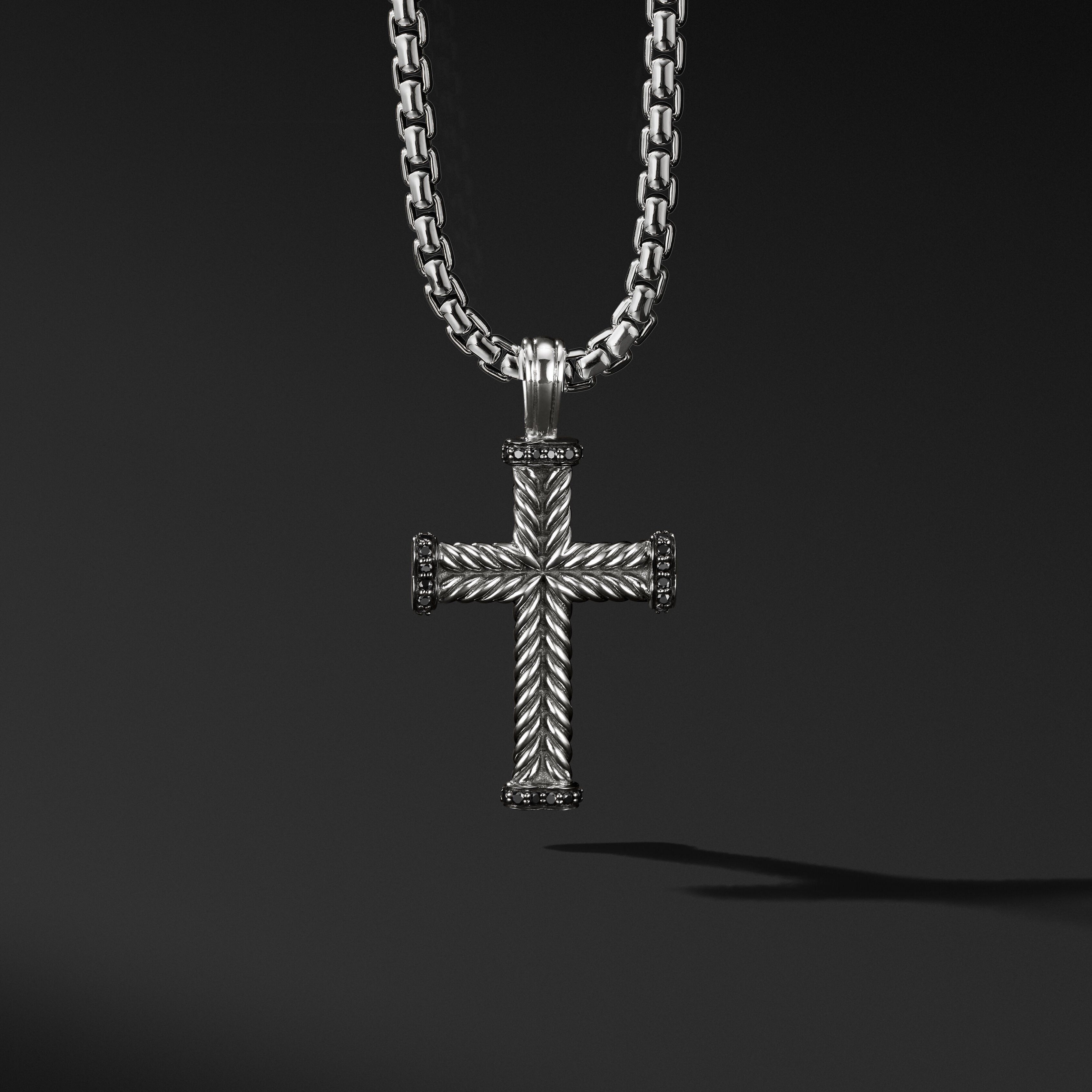 Chevron Cross Pendant in Sterling Silver with Pavé Black Diamonds | David Yurman
