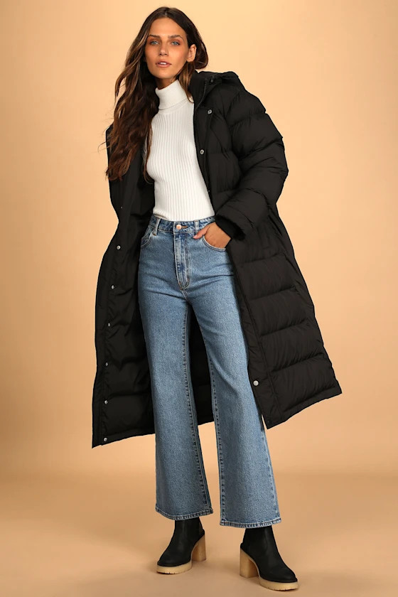 Embrace the Cold Black Quilted Long Puffer Jacket | Lulus (US)