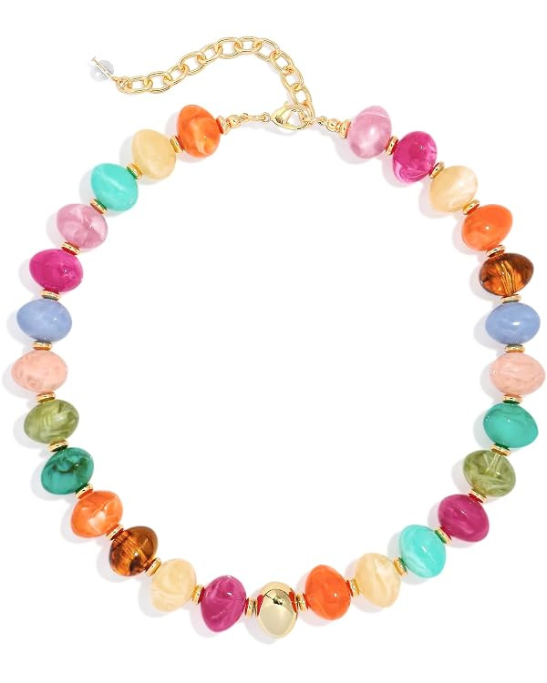 Beaded Choker Necklace for Women Chunky Statement Bead Necklace Adjustable Gold Chain with Irregu... | Amazon (US)