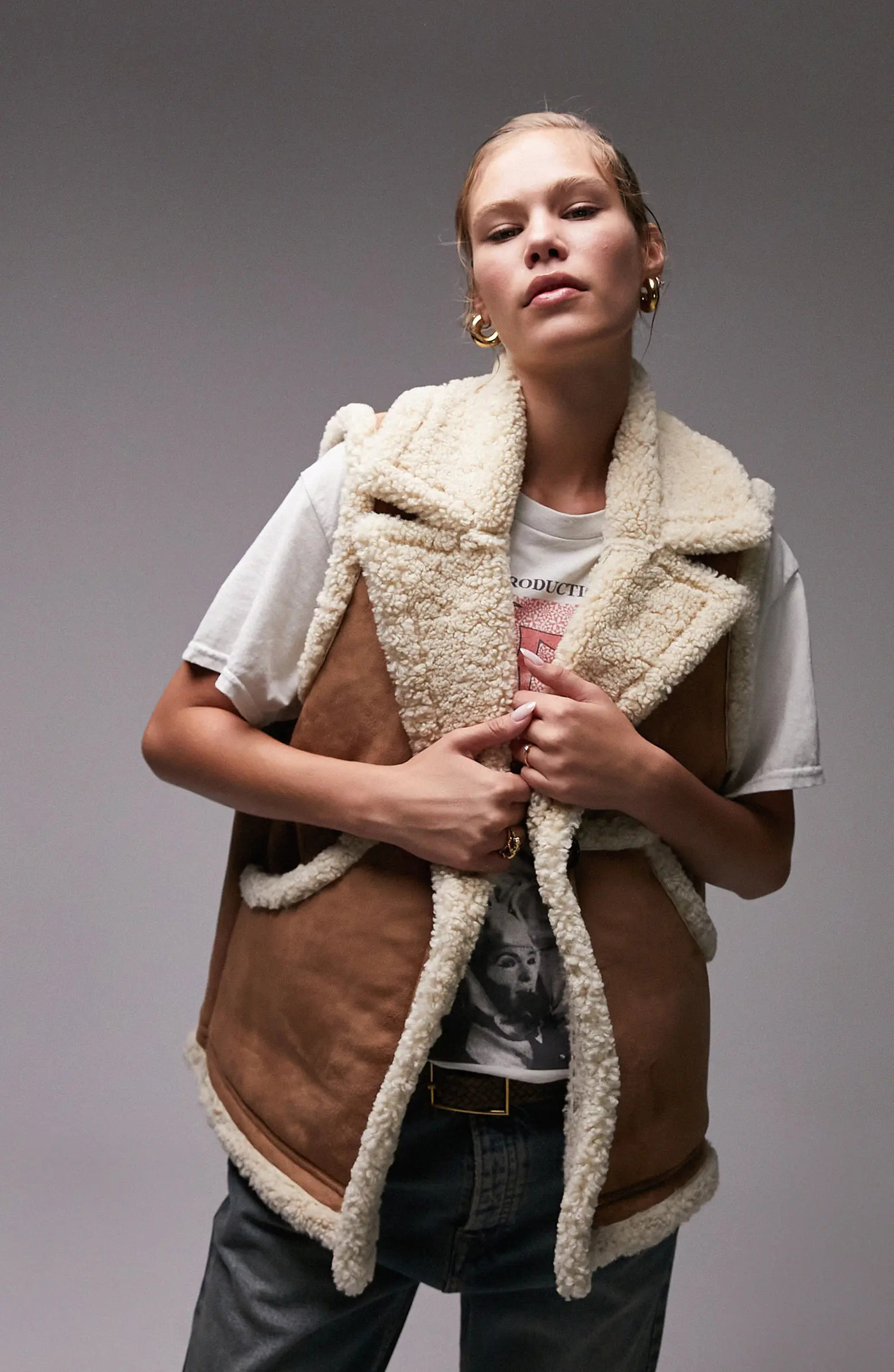 Oversize Faux Shearlling Vest | Nordstrom