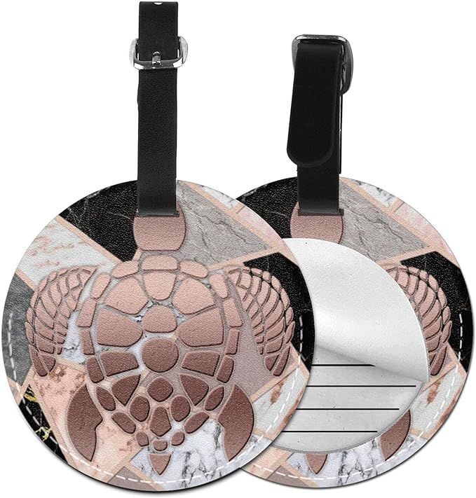 Luggage Tag Rose Gold Sea Turtle White Gray, Pu Leather Bag Travel Suitcases Id Identifier Baggag... | Amazon (US)