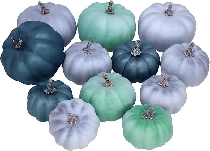 12 Pcs Assorted Small Rustic Harvest Artificial Pumpkins Decorative Pumpkins Foam Pumpkins in Gre... | Amazon (US)