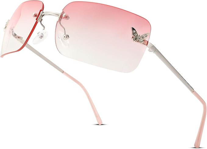 Rectangle Rimless Sunglasses for Women men, Retro Trendy Square Sun Glasses Vintage Shades, idea ... | Amazon (US)