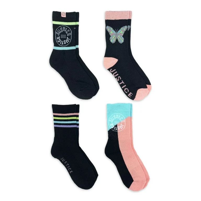 Justice Girls Crew Socks, 4-Pack, Sizes M-L | Walmart (US)