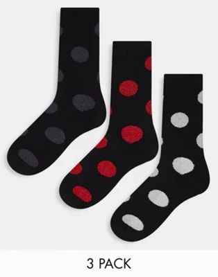 ASOS Design – 3er-Pack Sportsocken in Schwarz mit Metallic-Punkten | ASOS (Global)