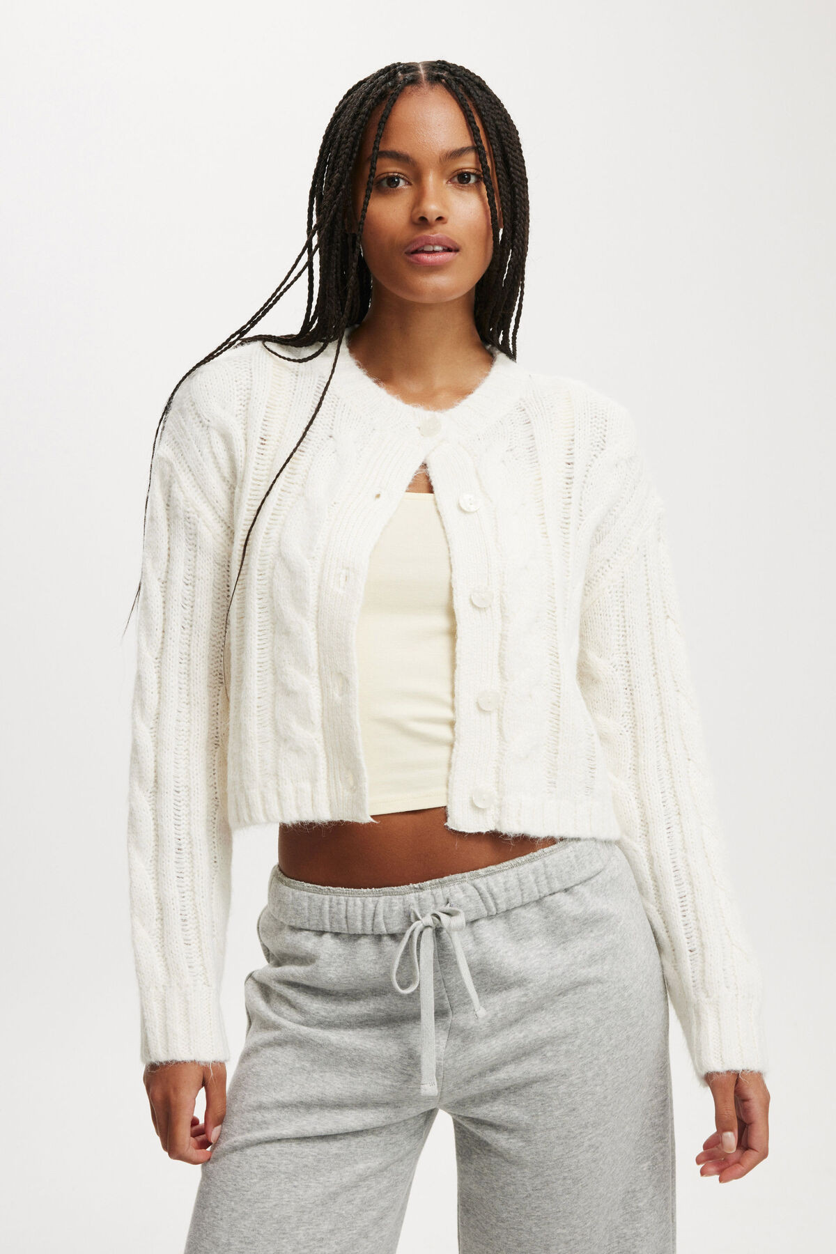 Fluffy Mid Cable Crew Cardigan | Cotton On (US)