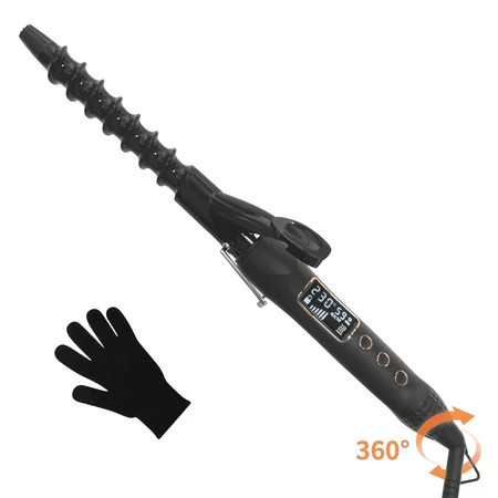 KIPOZI 1 Spiral Curling Wand Hair Curler Iron for Short and Long Hair 25mm Ceramic Hair Curling Wand Iron with 15 Adjustment Temp for Bouncy Curls or Big Wave Dual Voltage | Walmart (US)