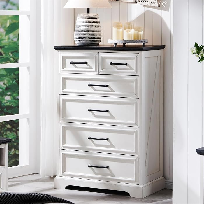 6 Drawer Dresser, Farmhouse Chest of Drawers for Bedroom, 44" Tall Dresser with Large Metal Handl... | Amazon (US)