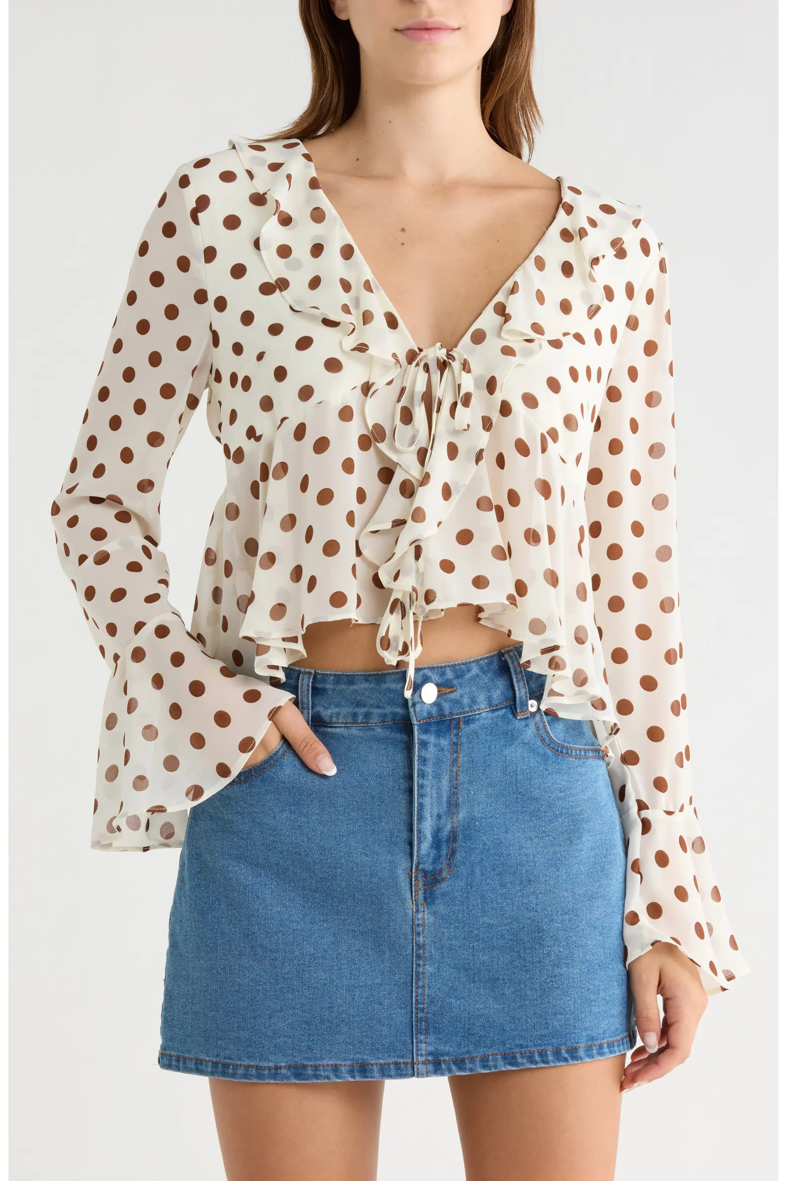 Polka Dot Ruffle Long Sleeve Top (Women) | Nordstromrack | Nordstrom Rack