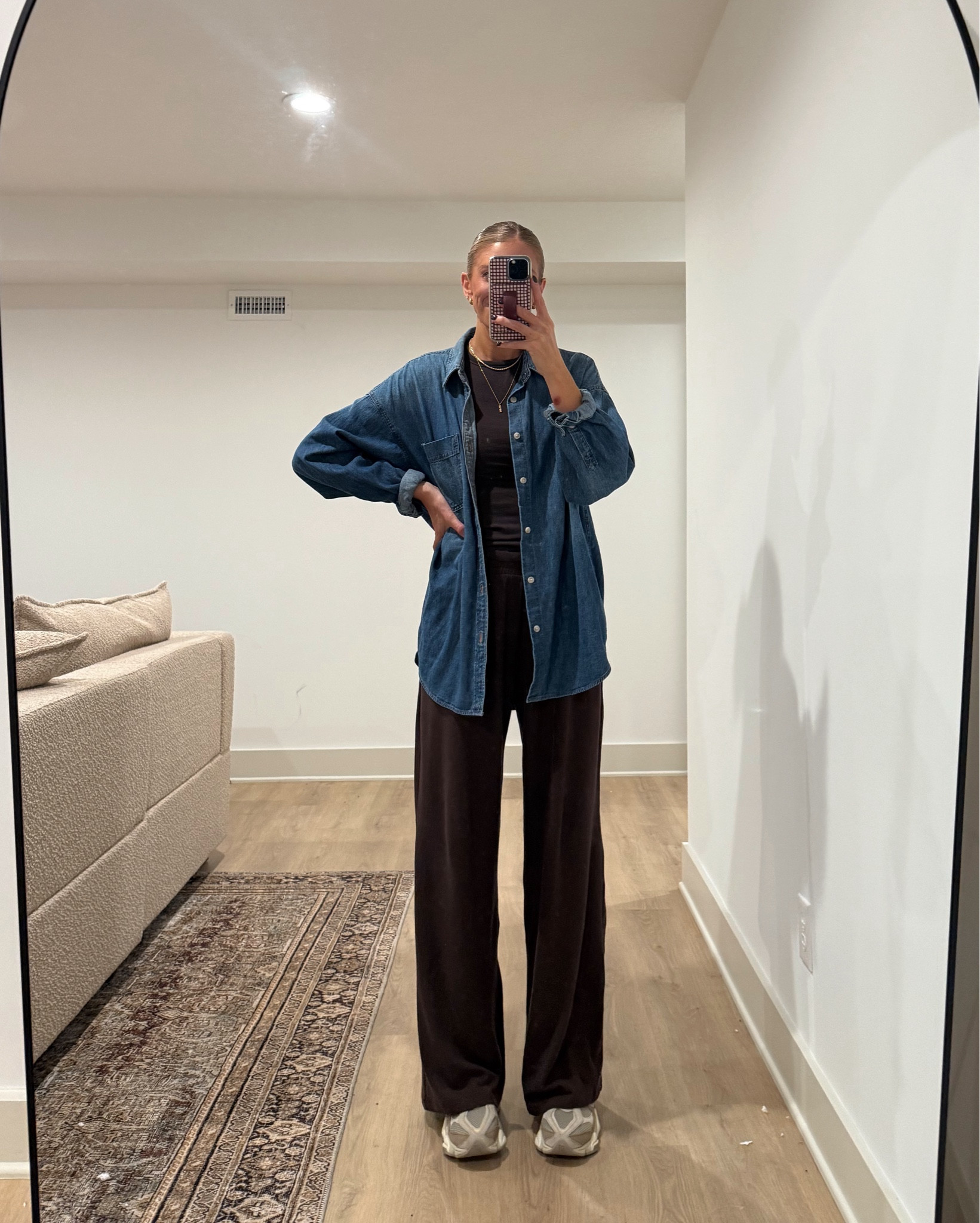 Work from home comfy outfit today! 
Size medium long in pants and medium in top. Runs tts! 
Size small in denim top (runs oversized)




Denim button up, lounge set, tall girl friendly, tall sizes

#LTKTall