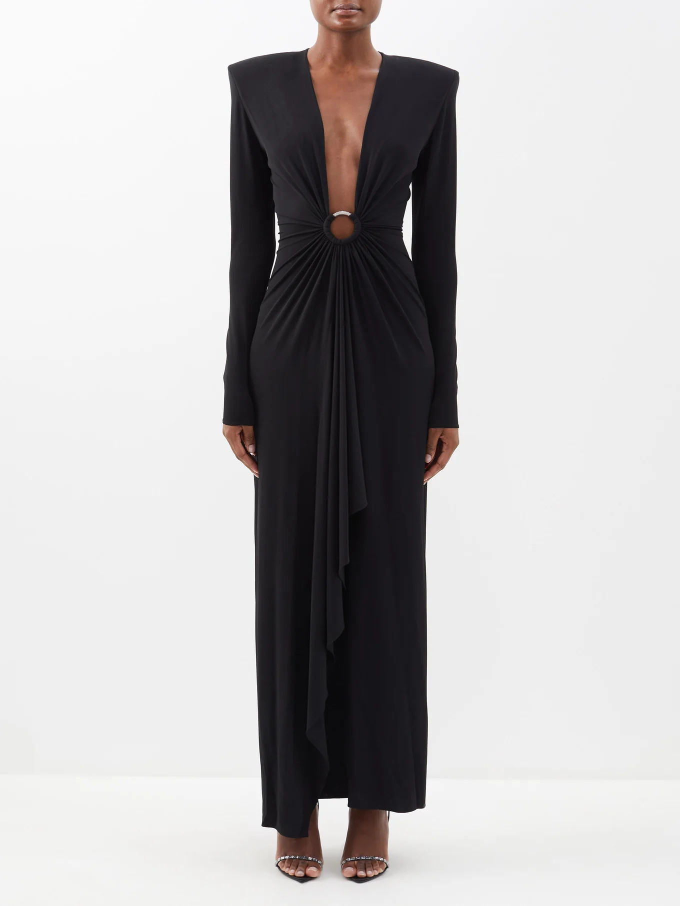 Crystal-ring plunge-neck jersey gown | Matches (UK)