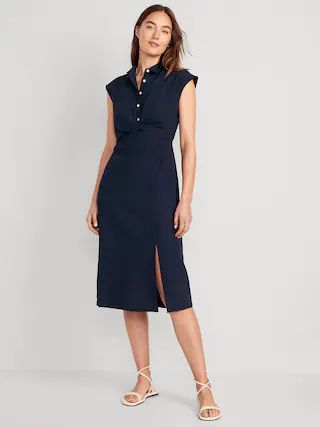 Waist-Defined Twist-Front Midi Shirt Dress for Women | Old Navy (US)