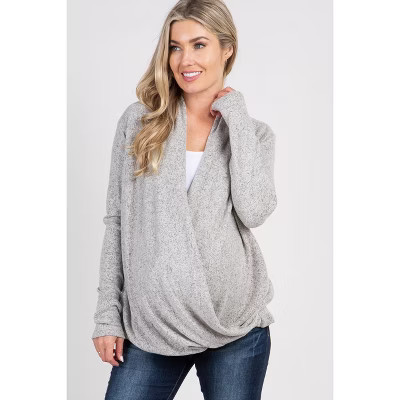 Pinkblush PinkBlush Beige Knit Draped Wrap V-Neck Maternity Nursing Top Small | Target