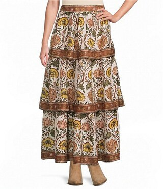 Floral Border Printed Layered Coordinating Maxi Skirt | Dillard's