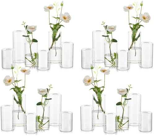 Small Glass Bud Vases for Centerpieces – Hewory 24pcs Clear Blown Single Flower Vases Bulk, Mod... | Amazon (US)