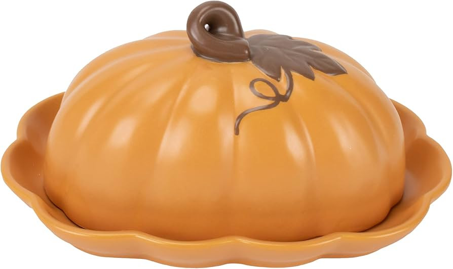 Nat & Jules - Mantequillera de cer\u00e1mica con forma de calabaza de 8 x 6 pulgadas, con tapa fe... | Amazon (US)
