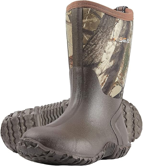 HISEA Kids Rain Boots Waterproof Neoprene Rubber Mud Boots Youth Rainboots Mid Calf Rain Shoes fo... | Amazon (US)