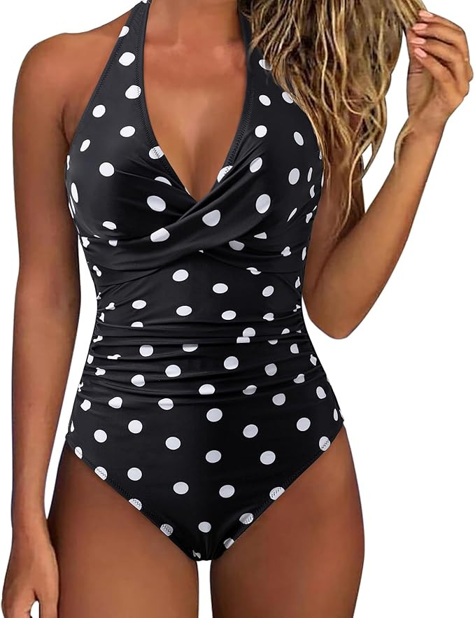 SUUKSESS Women Sexy Tummy Control One Piece Swimsuits Halter Push Up Bathing Suits | Amazon (US)