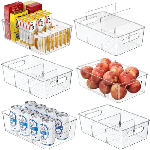 Mpotmiy 6 Pack Pantry Organizers and Storage,Clear Plastic Containers with 2 Dividers for Kitchen,Fridge Organization and Storage,Acrylic Bins for Pounches,Spice Packet,Snack organzier | Amazon (US)
