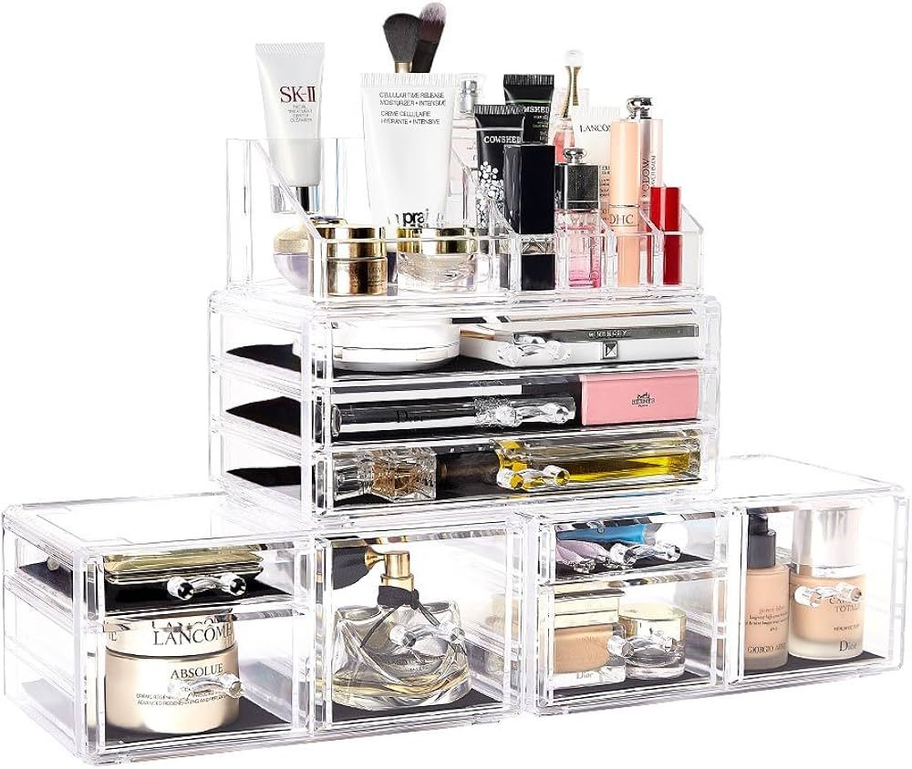 DreamGenius Makeup Organizer 4 Pieces Acrylic Makeup Storage Organizer Box with 9 Drawers for Lip... | Amazon (US)