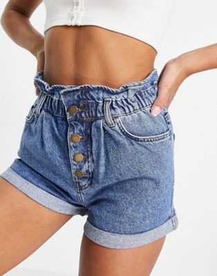 Only Cuba denim shorts with paperbag waist in blue | ASOS (Global)
