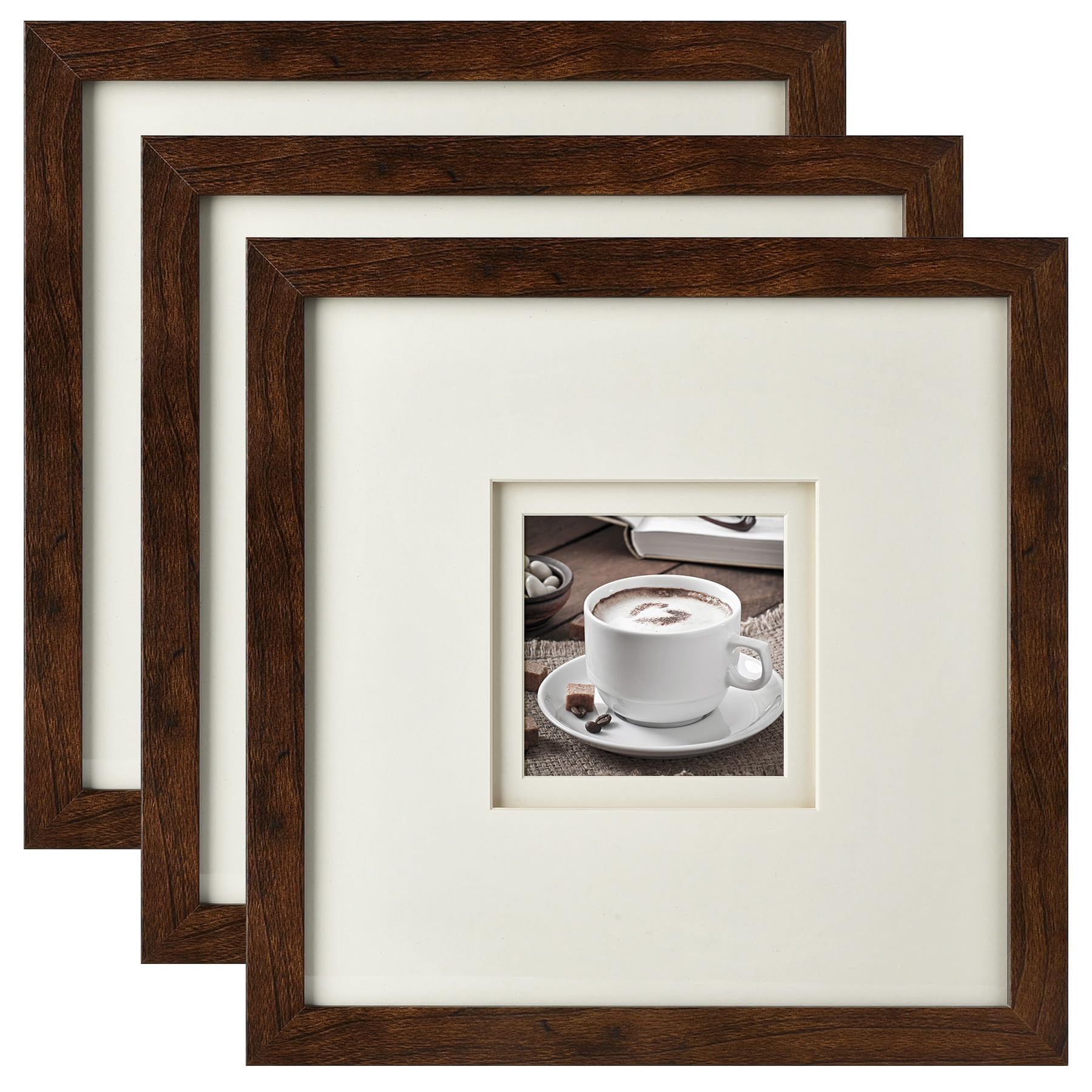 Yaetm 10x10 Square Picture Frame with Double Floating Ivory Mat 4x4, Brown Wood Grain Photo Frame... | Amazon (US)