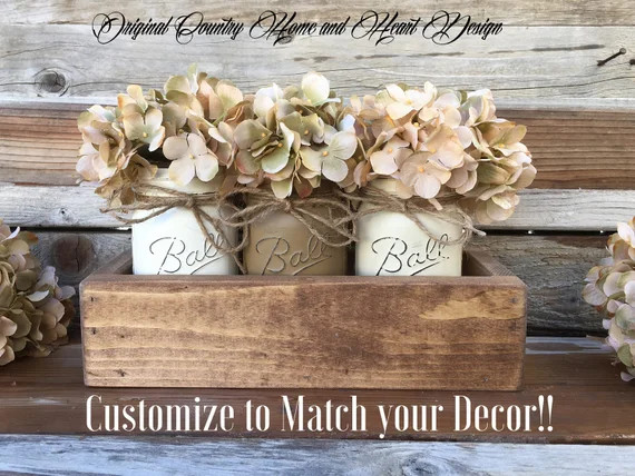 Farmhouse Centerpiece Mason Jar Centerpiece Rustic Wood | Etsy | Etsy (US)