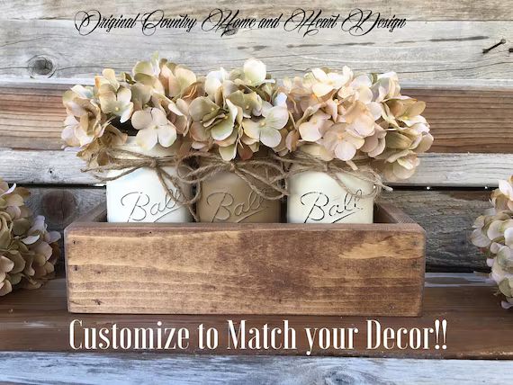 Farmhouse Centerpiece Mason Jar Centerpiece Rustic Wood | Etsy | Etsy (US)