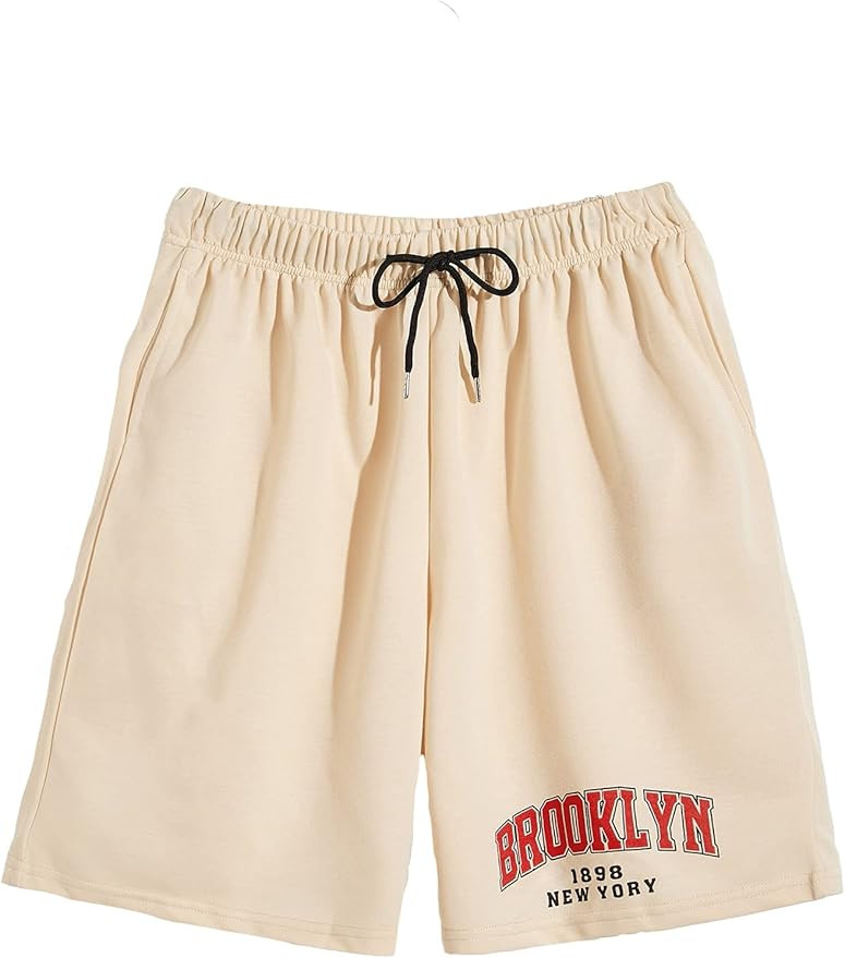 WDIRARA Men's Letter Graphic Print Drawstring Waist Active Track Shorts | Amazon (US)