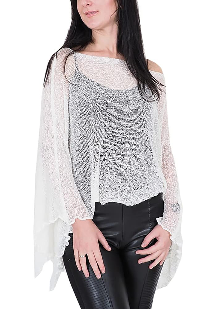 Mimosa Ladies Crochet Poncho Lace Fish Net Batwing Wrap Beach Cover Up | Amazon (UK)