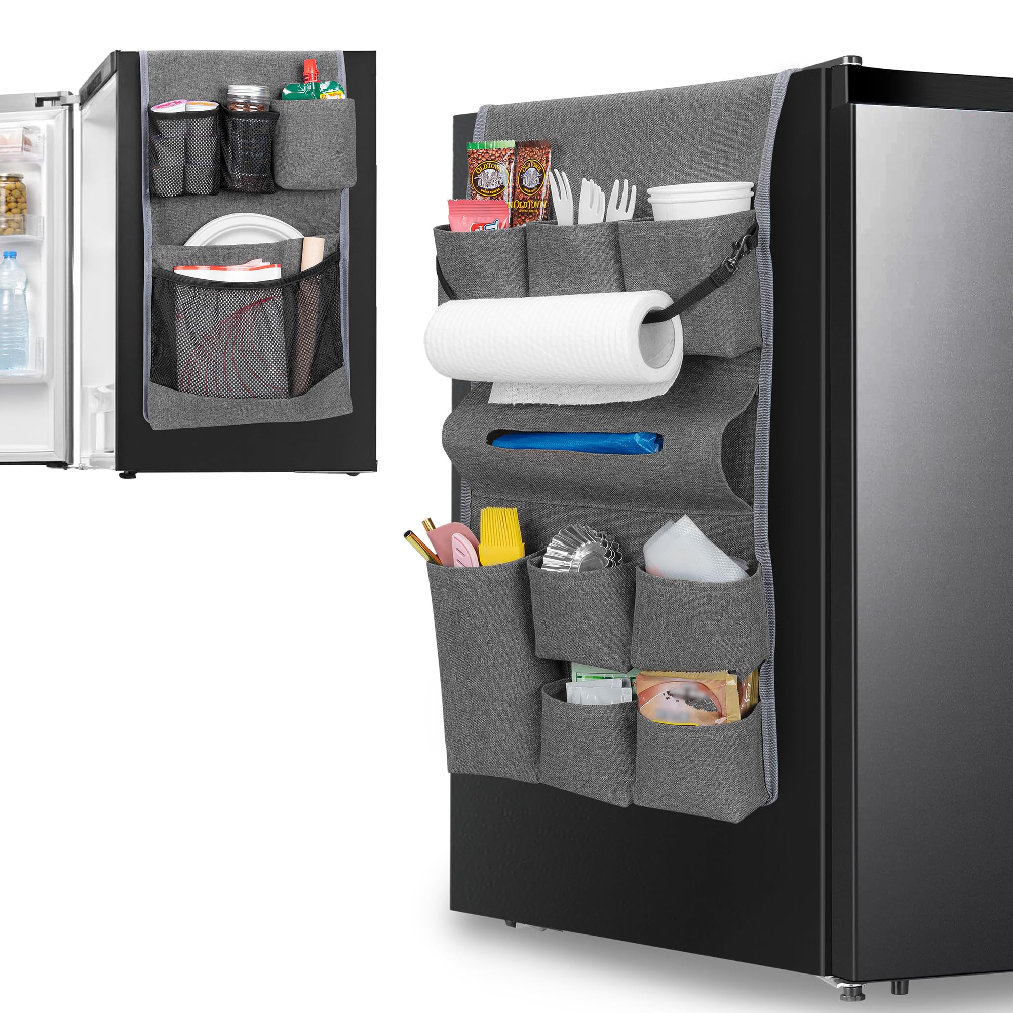 Mini Fridge Organizer, Dust Cover with 14 Pockets for Most Household Refrigerators, Hanging Mini ... | Amazon (US)