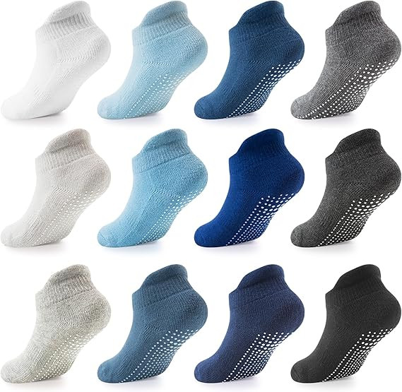 LA ACTIVE Non Slip Grip Ankle Boys and Girls Socks with Non Skid for Babies Toddlers and Kids Bac... | Amazon (US)