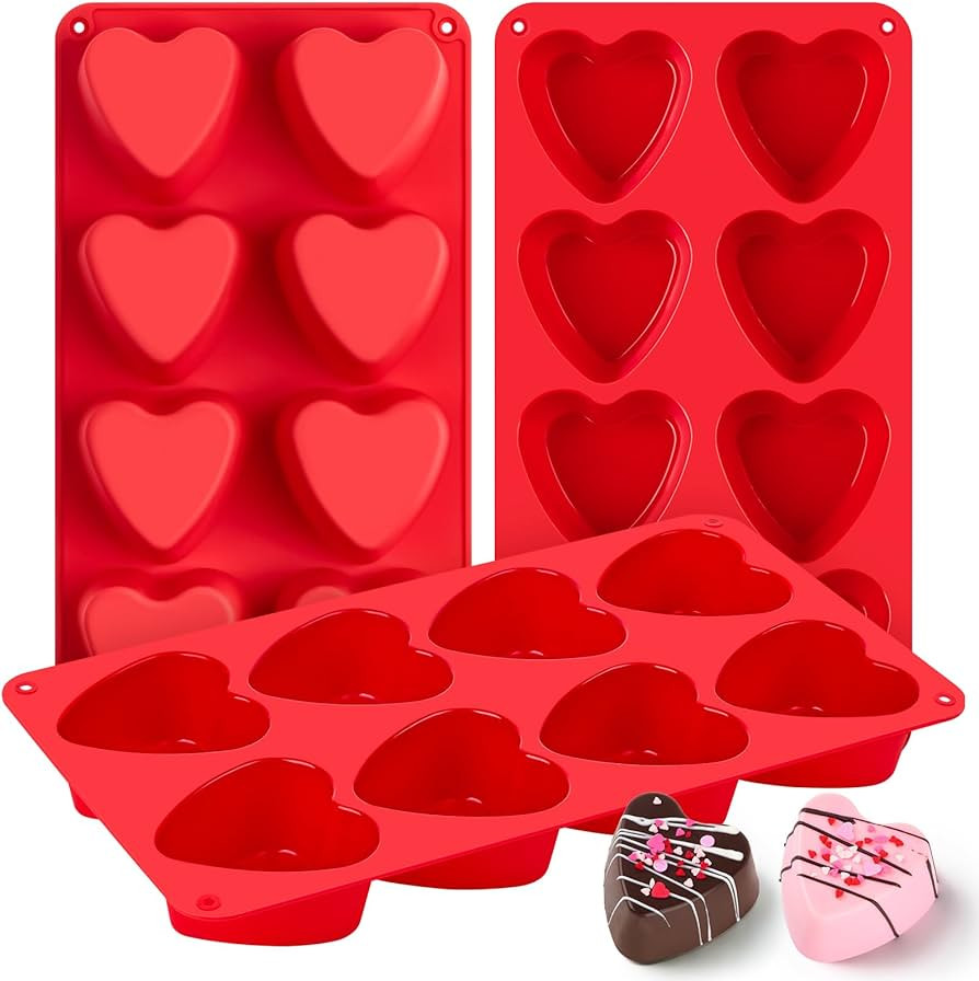 3 Pack Valentine's Day Heart Shaped Chocolate Molds, 8-Cavity Mini Muffin Tray Heart Silicone Mol... | Amazon (US)